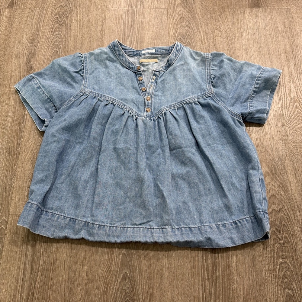 Mother The Giggler Women's Denim Top Size Small In Salt And Lime Wash